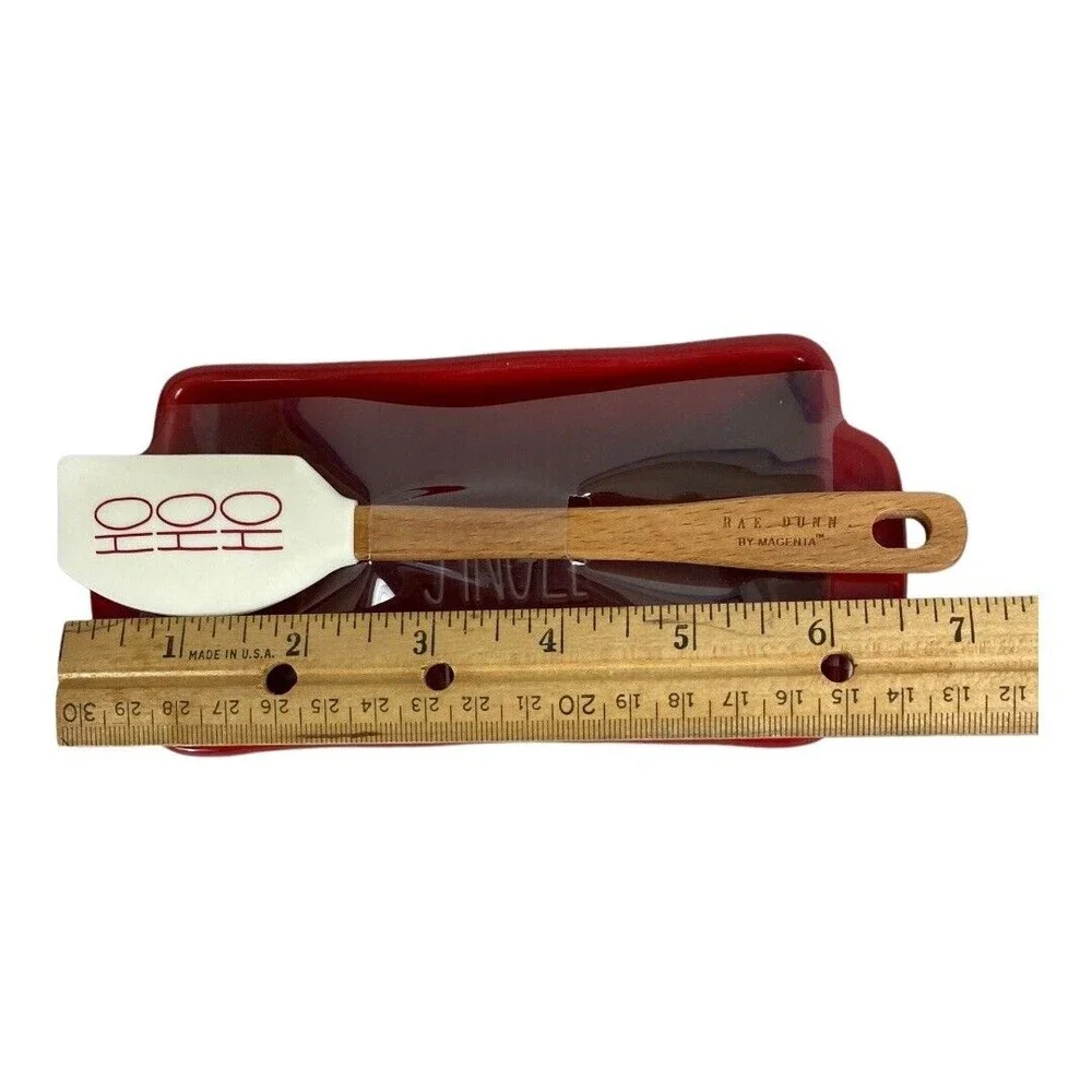 Rae Dunn Christmas JINGLE Mini Loaf Pan Baking Dish Red w/ Spatula Ho Ho Ho NEW
